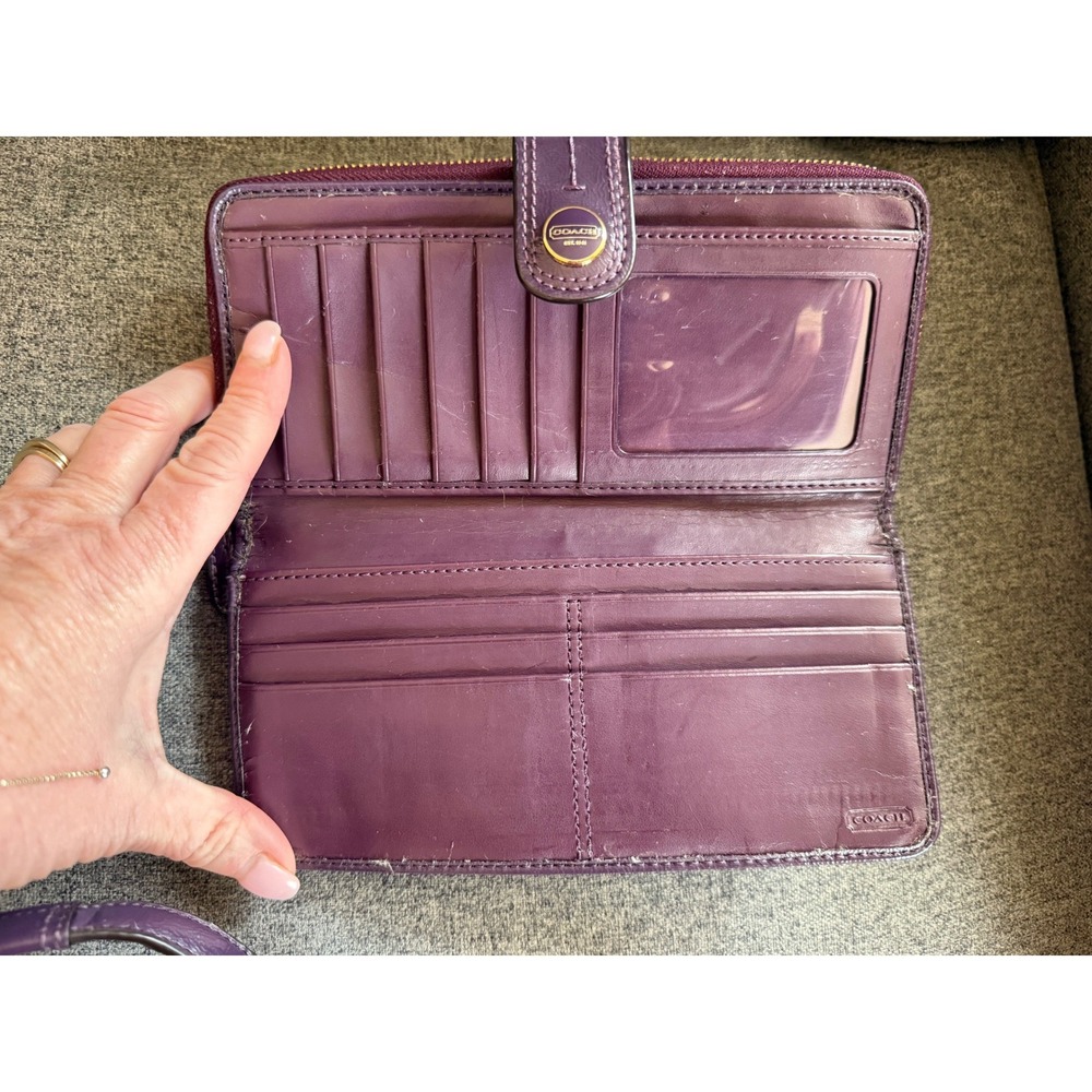 Coach Signature Khaki jaquard  Purple Canvas Tote Bag & Wallet Set F25771  READ - Picture 16 of 16